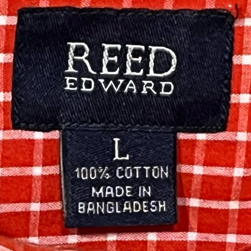 Reed Edward’s Men’s Orange & White Plaid Long Sleeve Button Down Shirt - Large - Picture 6 of 8